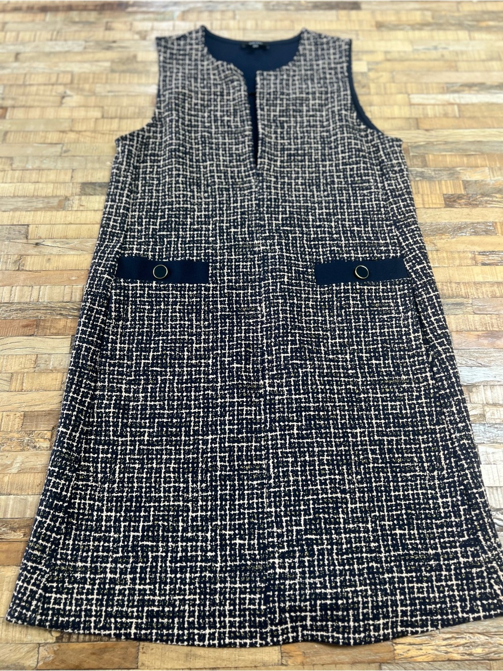 ME+EM  Tweed Shift Dress in Navy and Cream